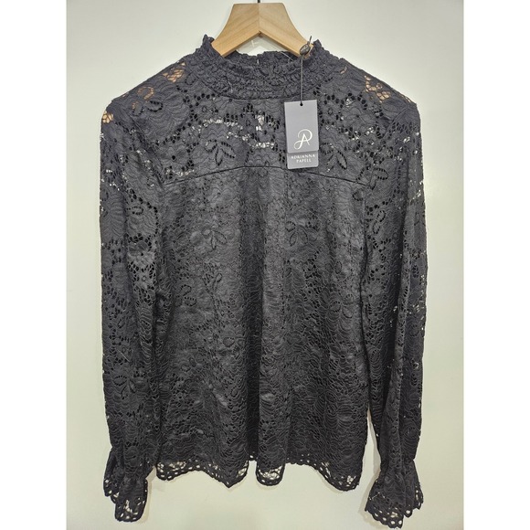 Adrianna Papell Tops - Adrianna Papell Black Knit Lace Ruched Mock Neck Top AD1S301130 XL New